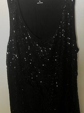 INC International Concepts Black Sequin Scoop Neck Tank Top XL